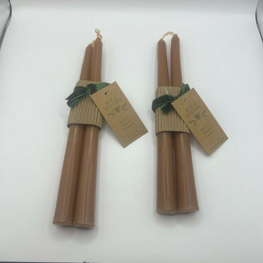 Bee & Willow Unscented 10-Inch Brown Taper Candles - Set of 4 One is Bent